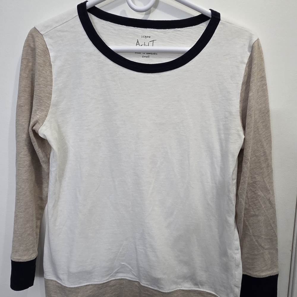 J.Crew Colorblock Long Sleeve Tee - White & Beige